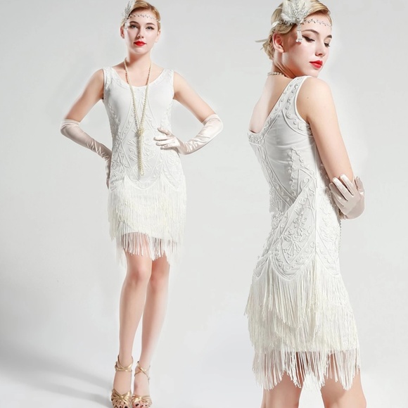 White Wedding Beaded 1920s Flapper Dress - Picture 1 of 7